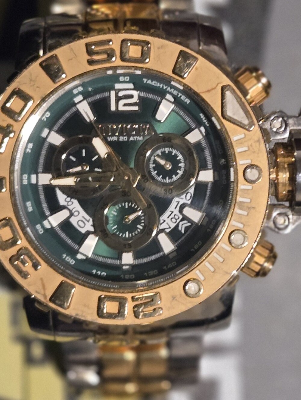 Invicta Two-Tone Gold and Green Chronograph Dive Watch